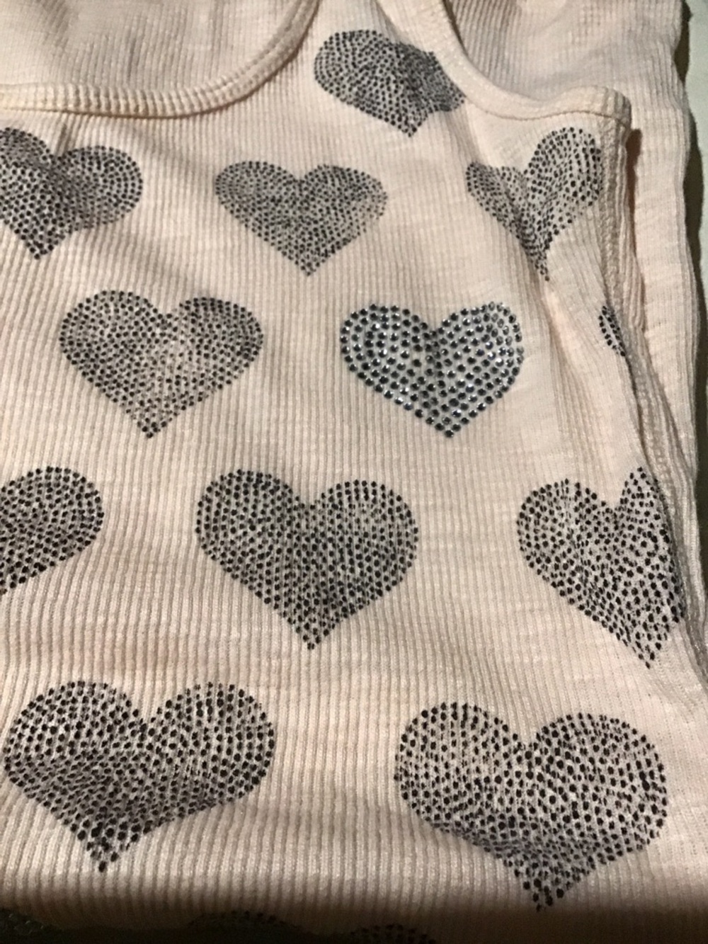 Express Sexy Basic Tank Top XS Peach Pink Silver Glitter Heart Ribbed Knit EUC - Picture 5 of 6